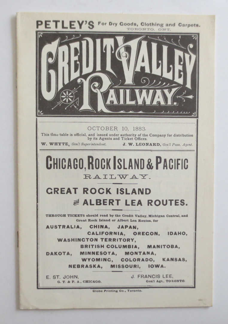 Credit Valley Railway Time Table